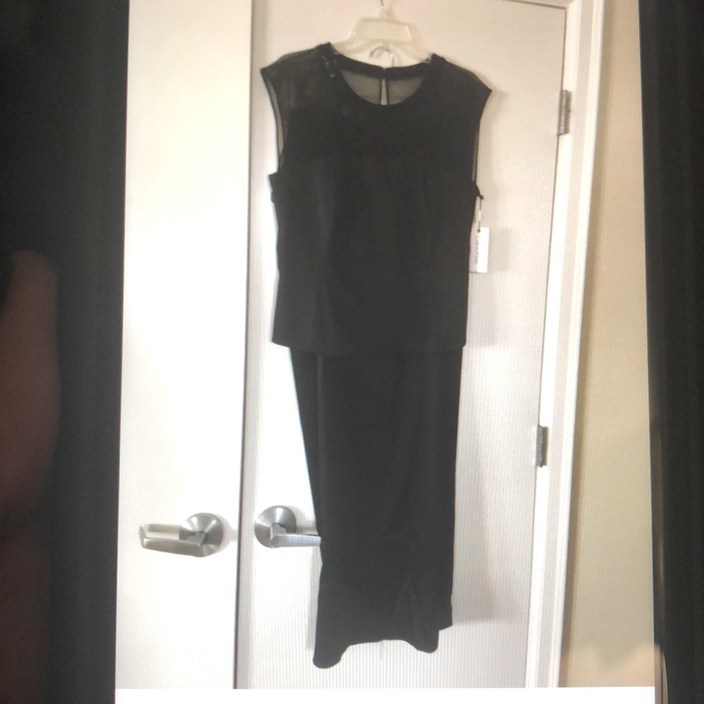 Calvin Klein evening navy satin w/black 2pc 12